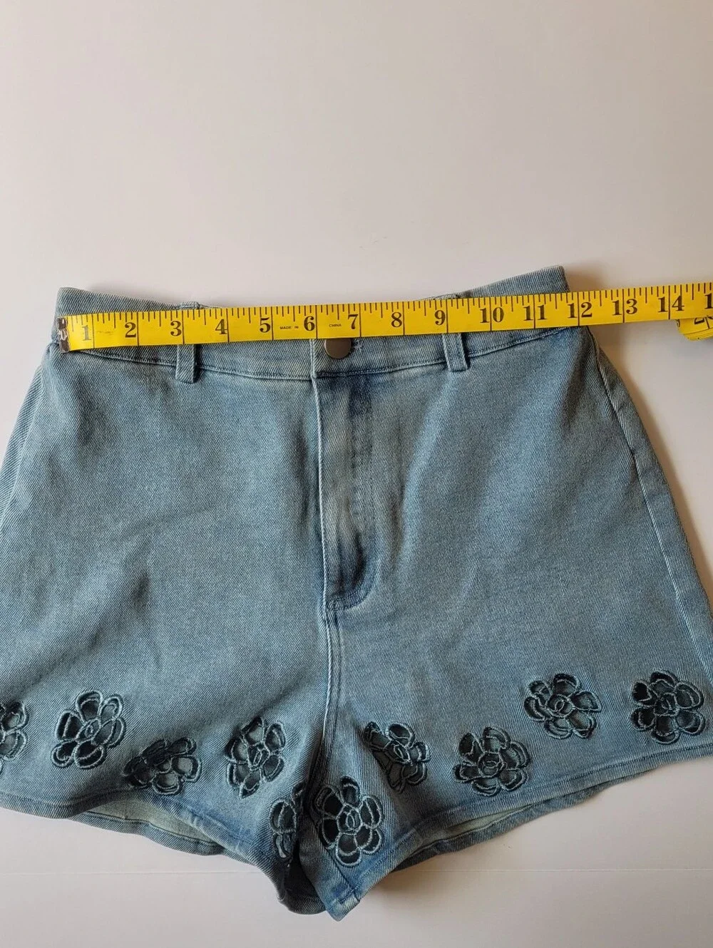 Blue Blush Floral Embroidered Denim Matching Set Crop Top & Shorts Small